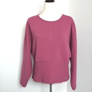 Pink Quilted Sweater Top Long Sleeve Dolman Round Neck Womens Medium